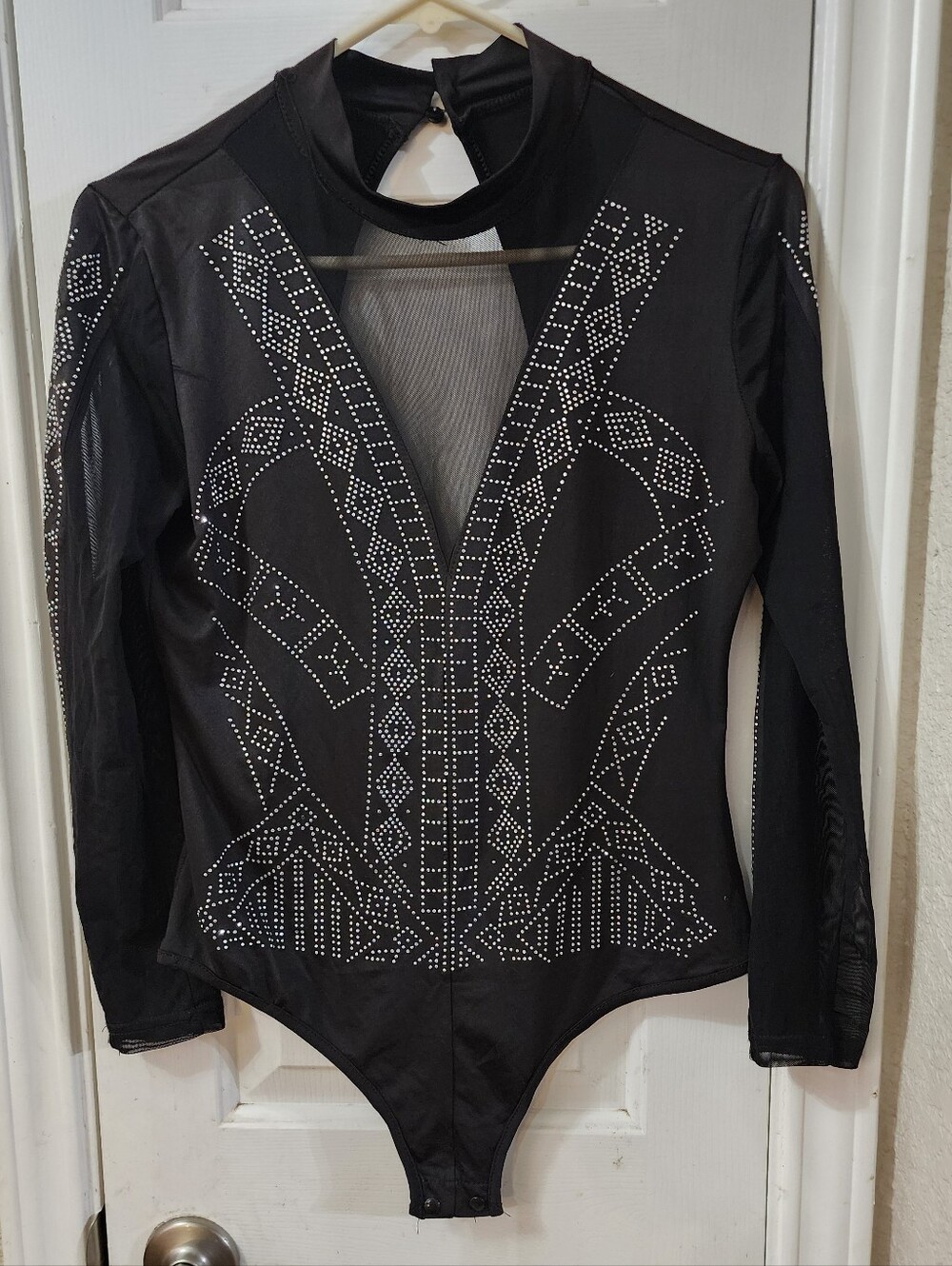Black Long-Sleeve womens One-Piece with Silver Stud Detailing